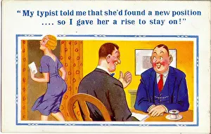 Entendre: Comic postcard, Typist given a pay rise
