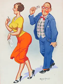 Busty: Comic postcard, Typist with outstanding personality