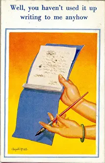 Prompt: Comic postcard, Used up writing pad