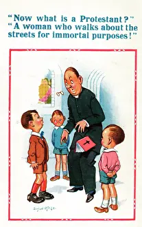 Definition: Comic postcard, Vicar and three boys