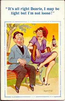 Dearie: Comic postcard, Vicar and drunk woman in park