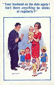 Dole: Comic postcard, Vicar, woman and five children