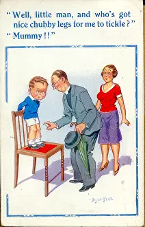Tickle: Comic postcard, Vicar, woman and little boy