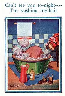 Froth: Comic postcard, washing my hair