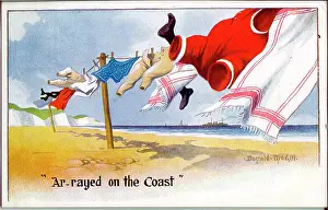 Arrayed: Comic postcard, Washing line on the beach, WW1