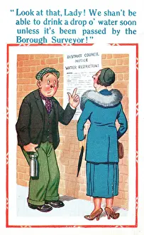 Malapropism: Comic postcard, water passed by Borough Surveyor, WW2