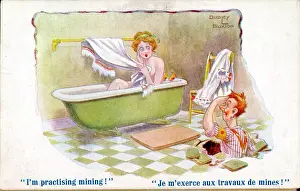 Voyeurism: Comic postcard, Woman in the bath