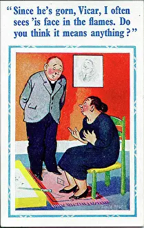 Comic postcard, Woman chats with vicar