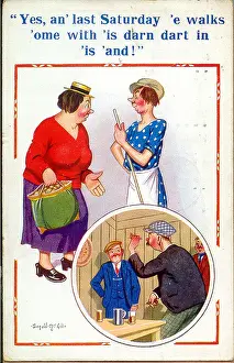 Pints: Comic postcard, Woman complains about husband