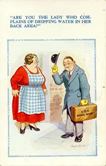 Frump: Comic postcard, Woman and council official