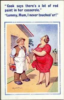 Frump: Comic postcard, Woman and decorator