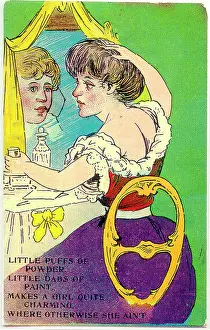 Improving: Comic postcard, Woman at her dressing table