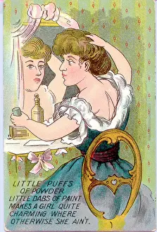 Improving: Comic postcard, Woman at her dressing table