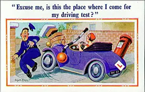 Belisha: Comic postcard, Woman driver and policeman
