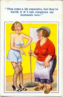 Unattractive: Comic postcard, Woman in expensive underwear