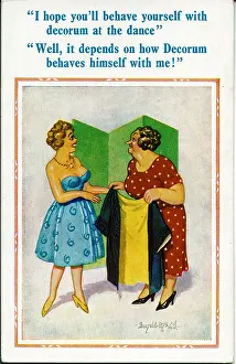 Frump: Comic postcard, Woman going out to a dance