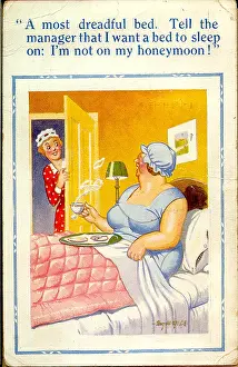 Dreadful: Comic postcard, Woman in hotel bedroom