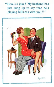 Coincidence: Comic postcard, woman on man's lap