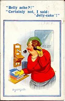 Ache: Comic postcard, Woman on the phone