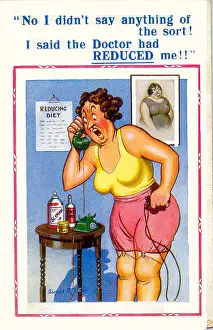 Misunderstanding: Comic postcard, Woman on the phone