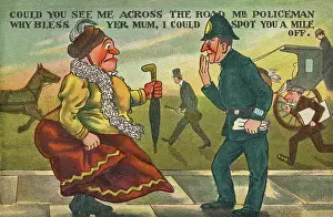 Frump: Comic postcard, woman and policeman