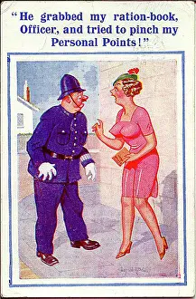 Pinch: Comic postcard, woman and policeman, WW2