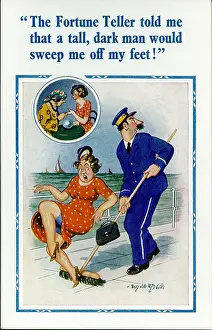Entendre: Comic postcard, Woman at the seaside