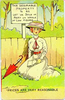 Reasonable: Comic postcard, Woman sitting in a park
