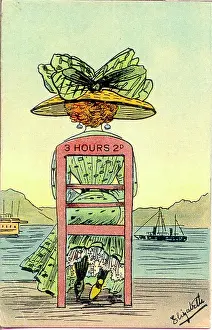 Underskirt: Comic postcard, Woman watching ships sail by