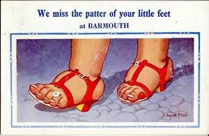 Unattractive: Comic postcard, Woman's plump feet in sandals