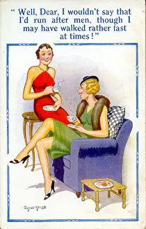 Metaphorical: Comic postcard, Two women chat about men