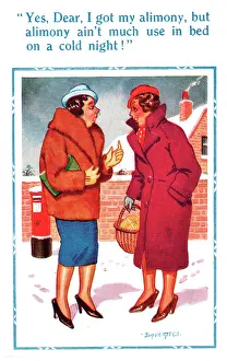 Alimony: Comic postcard, two women chatting