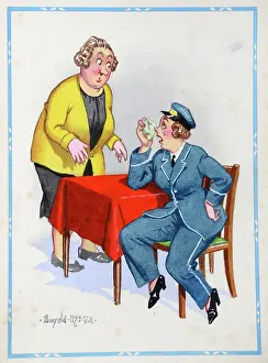 Confiding: Comic postcard, Two women chatting