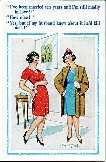 Madly: Comic postcard, Two women chatting