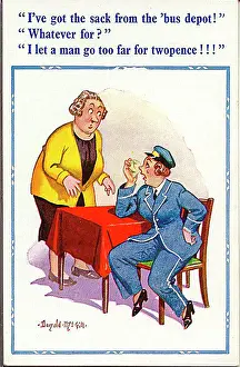 Conductress: Comic postcard, Two women chatting