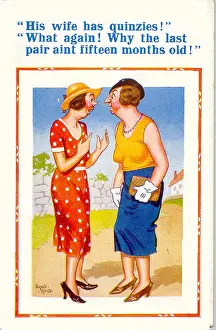 Misunderstanding: Comic postcard, Two women chatting in the street