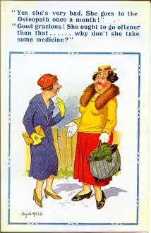 Misunderstanding: Comic postcard, Two women discuss illness