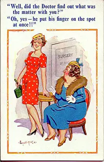Frumpish: Comic postcard, Women at doctor's surgery