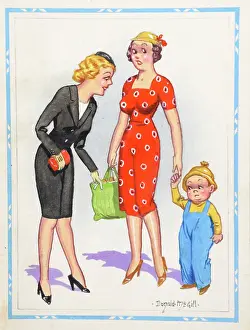 Nicest: Comic postcard, Two women and a little boy