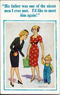 Nicest: Comic postcard, Two women and a little boy