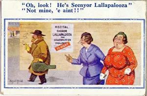 Entendre: Comic postcard, Women and musician