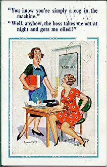 Oiled: Comic postcard, Two women in the office