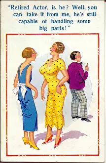 Busty: Comic postcard, Two women and retired actor