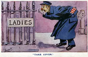 Yells: Comic Postcard - WW1 Home Front - Air Raid Alert