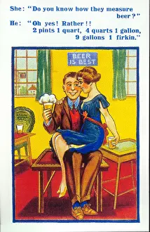 Froth: Comic postcard, Young couple in a pub