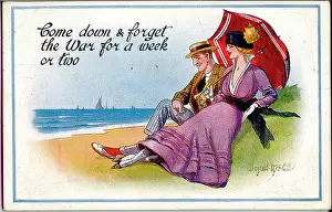 The Donald Mcgill Archive Collection: Comic postcard, Young couple at the seaside, WW1