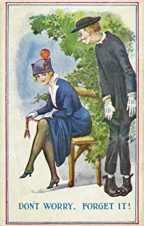Suggestive: Comic postcard, young woman and vicar
