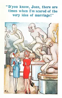 Brute: Comic postcard, two young women in art gallery