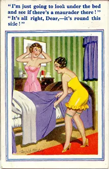 Misunderstanding: Comic postcard, Two young women in bedroom