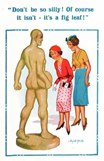 Appendage: Comic postcard, Two young women look at statue